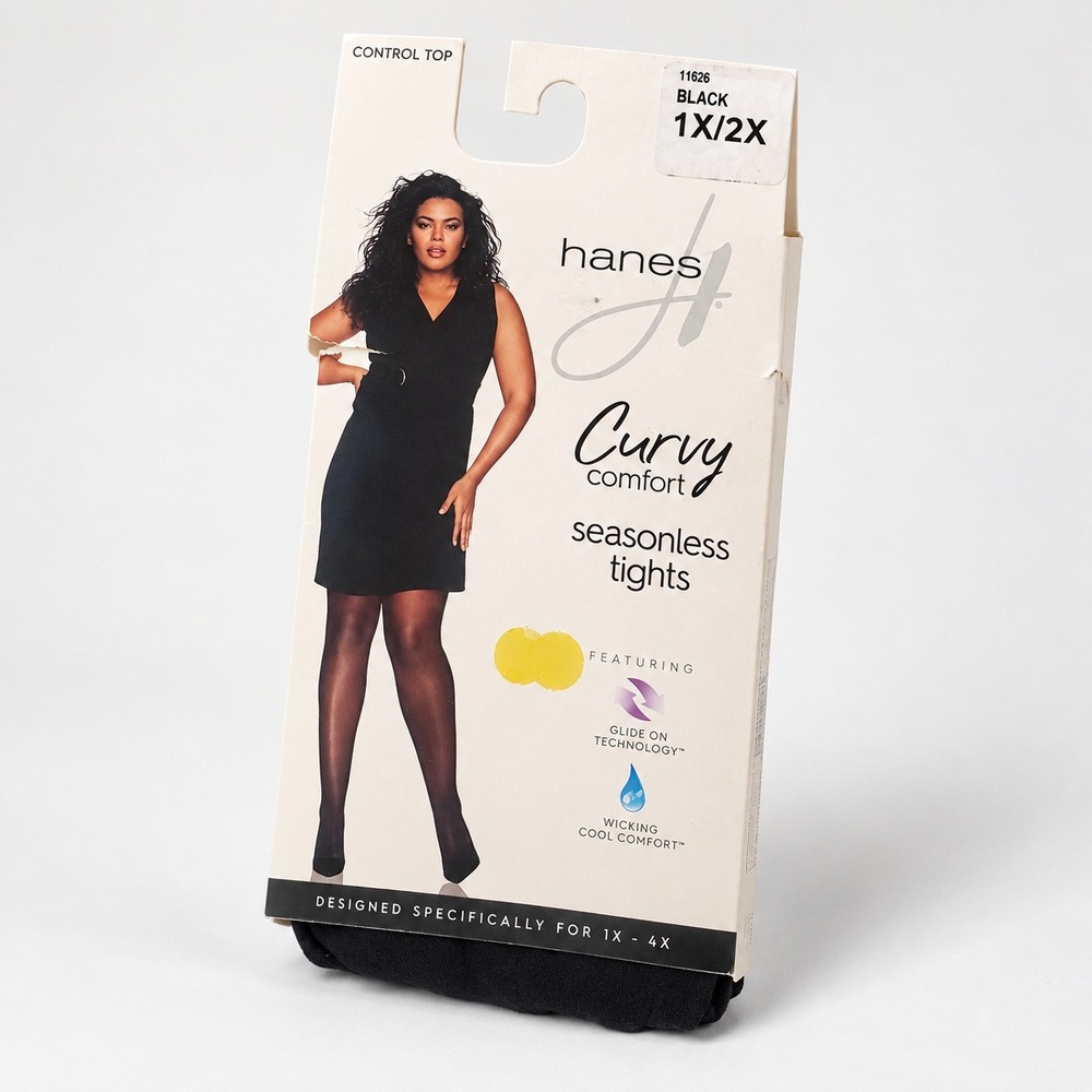 Hanes Curvy Comfort Tights Womens 1X/2X Black Seasonless Control Top HCC011